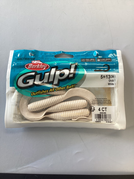 Berkley GSG5-WH Gulp! Grub, White 5" 4, Bag, Ideal On Jigs Or As A