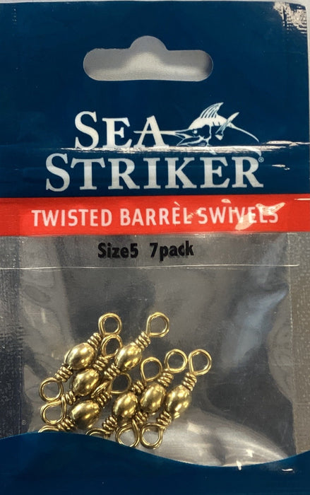 Sea Striker SSTBSBR-5 Twisted Barrel Swivel Size 5 Brass 7 pack